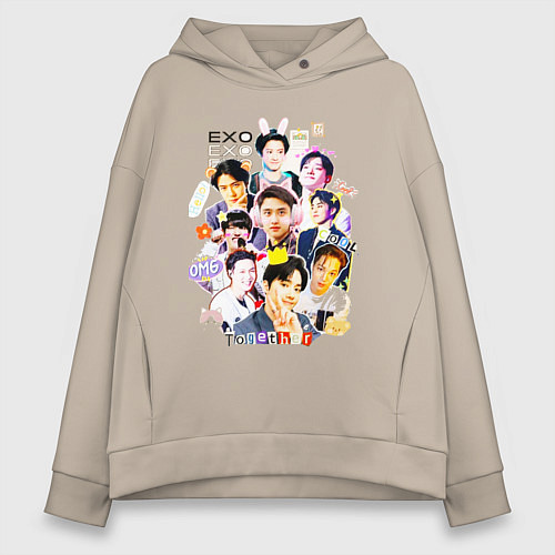 Женское худи оверсайз Exo together дружная команда / Миндальный – фото 1