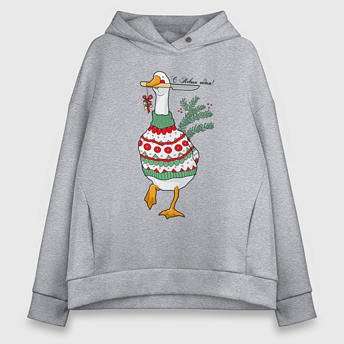 Женское худи оверсайз Гусь новогодний с ножом / Меланж – фото 1
