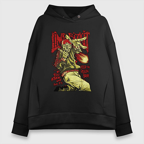 Женское худи оверсайз Limp Bizkit skull / Черный – фото 1