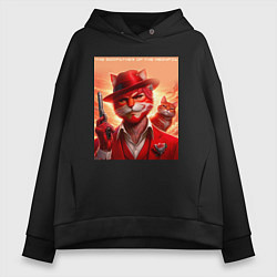 Толстовка оверсайз женская The godfather of the meowfia - ai art fantasy, цвет: черный
