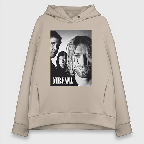 Женское худи оверсайз Nirvana rock band black / Миндальный – фото 1