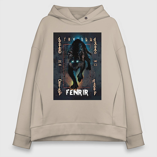 Женское худи оверсайз Fenrir black vinyl / Миндальный – фото 1