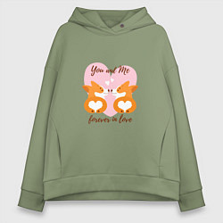 Толстовка оверсайз женская Влюблённые корги, цвет: авокадо