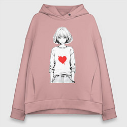 Толстовка оверсайз женская Девочка аниме сердце, цвет: пыльно-розовый