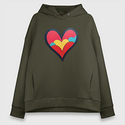 Толстовка оверсайз женская Яркое сердечко, цвет: хаки