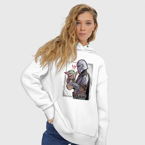 Женское худи оверсайз Беби Йода и Мандалорец / Белый – фото 3