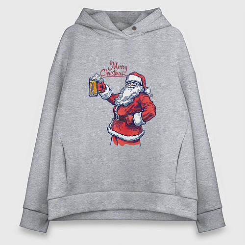 Женское худи оверсайз Merry Christmas Santa beer / Меланж – фото 1