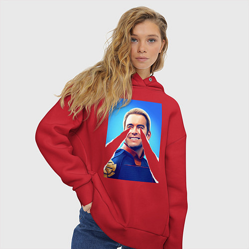 Женское худи оверсайз Хоумлендер с лазерами Пацаны / Красный – фото 3