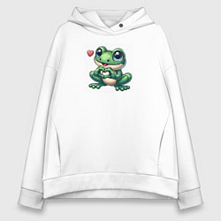 Толстовка оверсайз женская Лягушка и сердце, цвет: белый