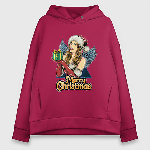 Женское худи оверсайз Снегурочка с подарком / Маджента – фото 1