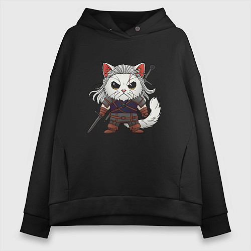 Женское худи оверсайз Кот ведьмак - Котьмак / Черный – фото 1