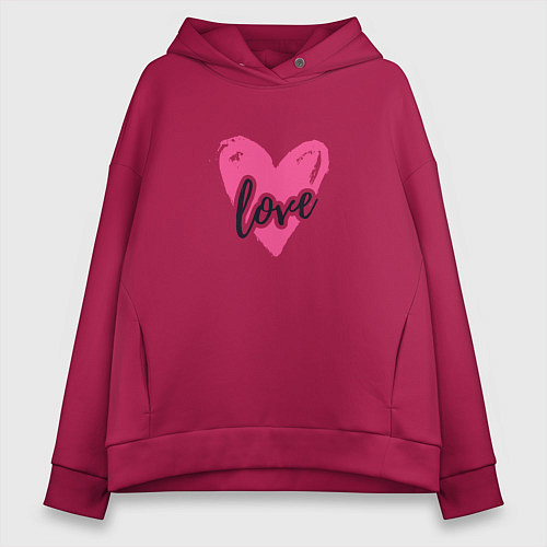 Женское худи оверсайз Рисованное розовое сердце - love / Маджента – фото 1