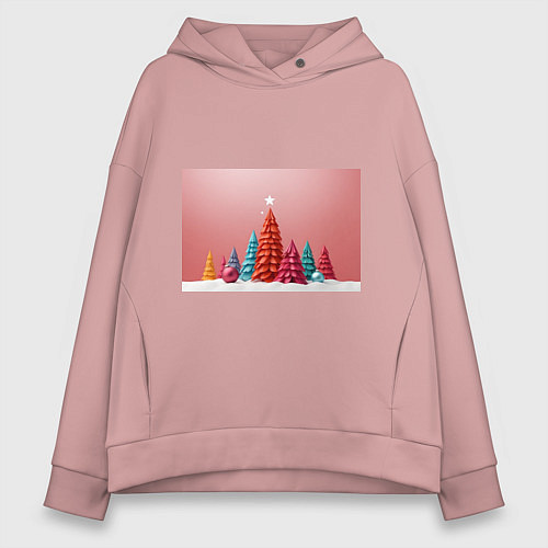 Женское худи оверсайз Новогодние ели / Пыльно-розовый – фото 1