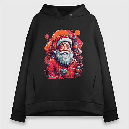 Женское худи оверсайз Санта Клаус / Черный – фото 1