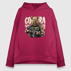 Толстовка оверсайз женская Cool capybara - military style, цвет: маджента