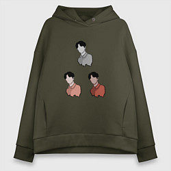 Толстовка оверсайз женская Три портрета, одна личность, цвет: хаки