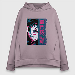 Толстовка оверсайз женская Клинок рассекающий демонов Тандзиро боец, цвет: сиреневый