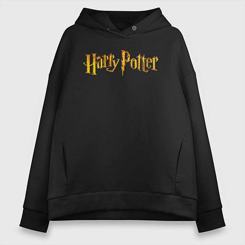 Женское худи оверсайз Harry Potter golden logo / Черный – фото 1