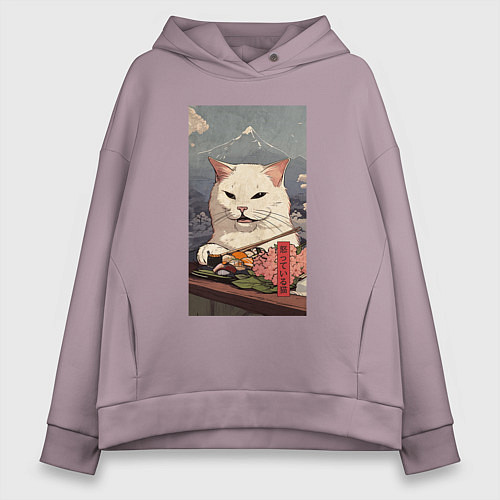 Женское худи оверсайз Cat meme - japan style / Сиреневый – фото 1