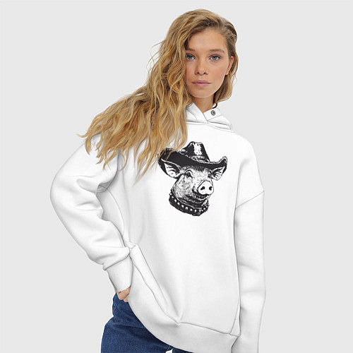 Женское худи оверсайз Ковбой свинья / Белый – фото 3