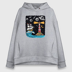 Толстовка оверсайз женская Маяк и парусник, цвет: меланж