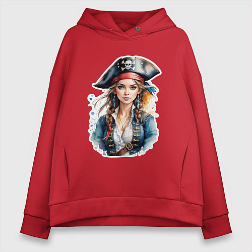 Женское худи оверсайз Девушка пиратка / Красный – фото 1