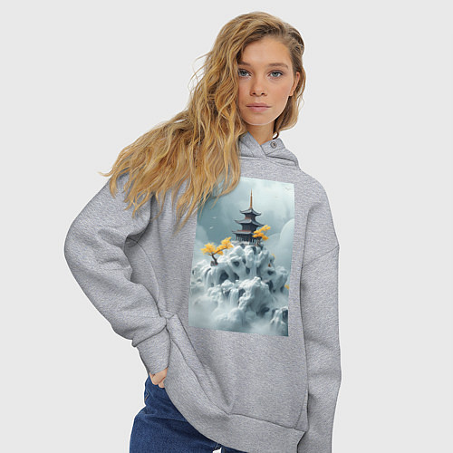 Женское худи оверсайз Тихий японский пейзаж / Меланж – фото 3