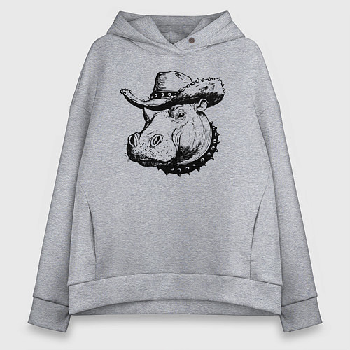 Женское худи оверсайз Бегемот ковбой / Меланж – фото 1