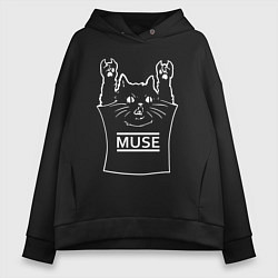 Толстовка оверсайз женская Muse - cat rock, цвет: черный