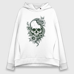 Толстовка оверсайз женская Змея на черепе, цвет: белый