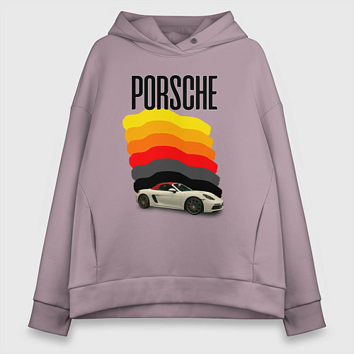 Женское худи оверсайз Автомобиль Porsche на фоне флага ФРГ / Сиреневый – фото 1
