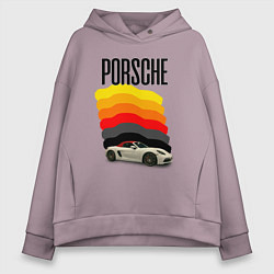 Толстовка оверсайз женская Автомобиль Porsche на фоне флага ФРГ, цвет: сиреневый