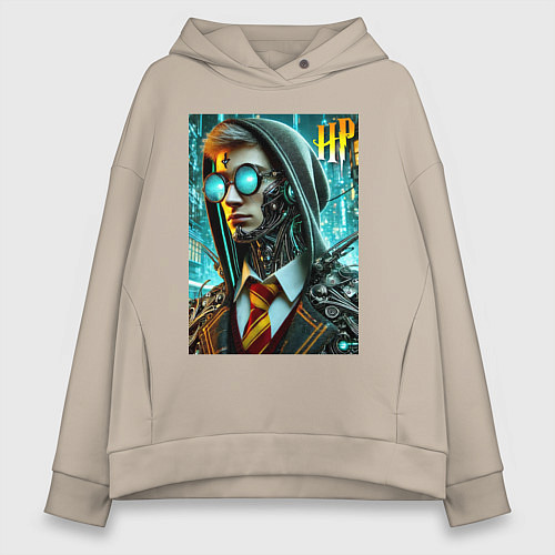 Женское худи оверсайз Cyber Harry Potter - ai art fantasy / Миндальный – фото 1