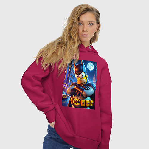 Женское худи оверсайз Batsimpson - ai art collaboration / Маджента – фото 3