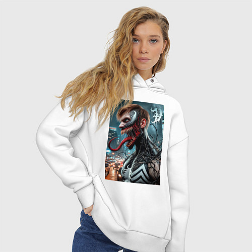 Женское худи оверсайз Превращение Эдди в Венома - нейроарт фантазия / Белый – фото 3