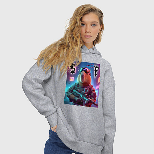 Женское худи оверсайз Capybara soldier - special forces / Меланж – фото 3