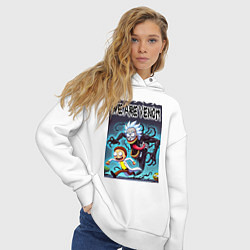 Толстовка оверсайз женская Веном вселился в Рика - нейрошутка, цвет: белый — фото 2