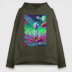 Толстовка оверсайз женская Рик потерял Морти на грибной планете, цвет: хаки