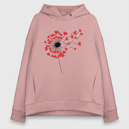Женское худи оверсайз Одуванчик - сердечки / Пыльно-розовый – фото 1