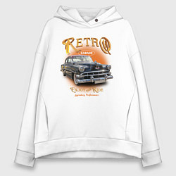 Толстовка оверсайз женская Ретро гараж и автомобиль Chevrolet 210 Deluxe, цвет: белый