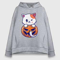 Толстовка оверсайз женская Halloween meow, цвет: меланж