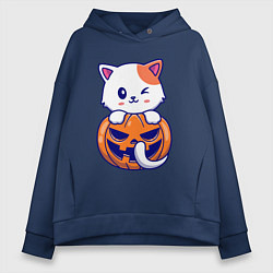 Толстовка оверсайз женская Halloween meow, цвет: тёмно-синий