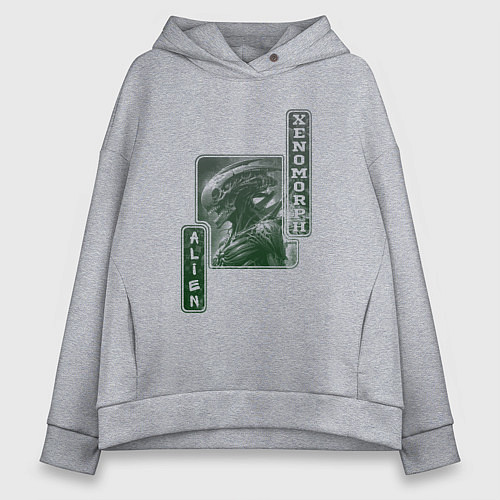 Женское худи оверсайз Иллюстрация ксеноморфа / Меланж – фото 1