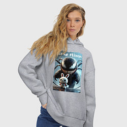 Толстовка оверсайз женская Мультяшный Веном присмотрел себе кролика - мем, цвет: меланж — фото 2