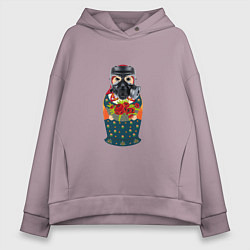 Толстовка оверсайз женская Матрёшка в противогазе, цвет: сиреневый