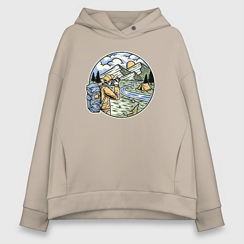 Женское худи оверсайз Фото пейзаж / Миндальный – фото 1