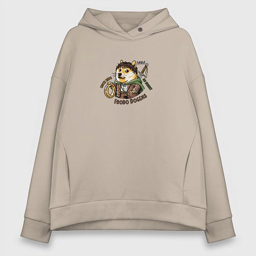 Женское худи оверсайз Фродо Доггинс мем пародия на Властелина колец / Миндальный – фото 1