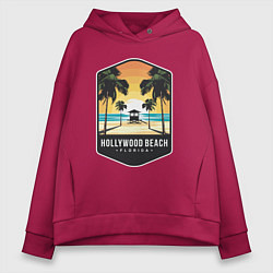 Толстовка оверсайз женская Пляж Голливуда, цвет: маджента