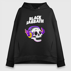 Толстовка оверсайз женская Black Sabbath - неоновый череп, цвет: черный