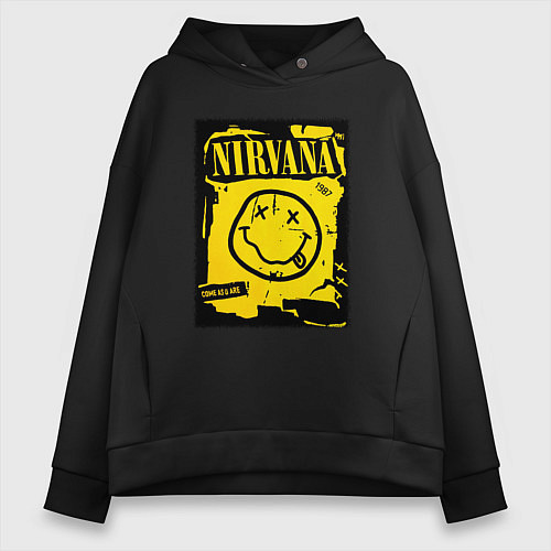 Женское худи оверсайз Нирвана логотип смайл / Черный – фото 1